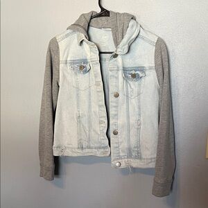 wonder nation Light Wash Denim Jacket with Gray Hoodie